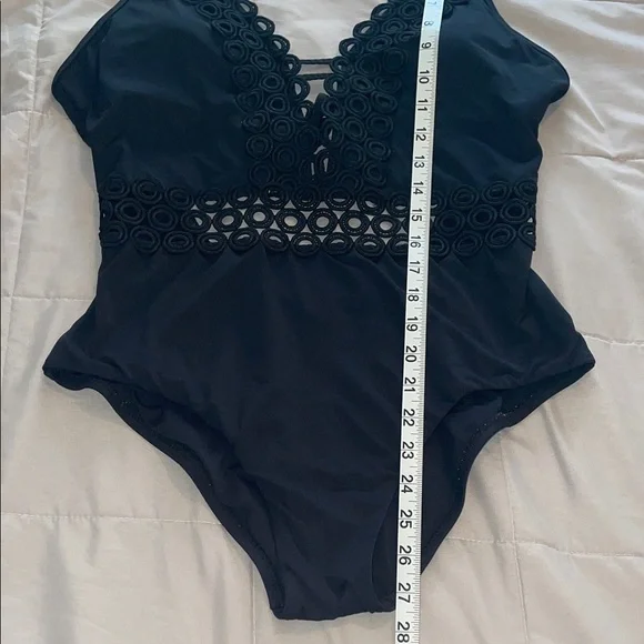 BECCA Black Scallop Lace One Piece Swimsuit - Picture 10 of 11
